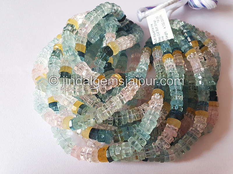 Multi Aquamarine Step Cut Bolt Shape Small Beads