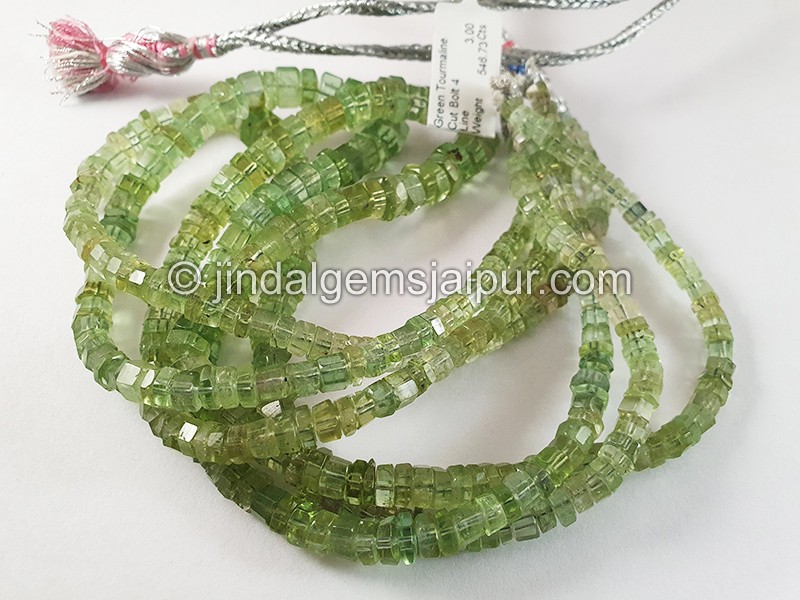 Green Tourmaline Cut Bolt Shape Beads