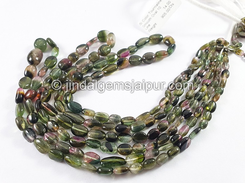 Bi Color Tourmaline Smooth Oval Shape Beads