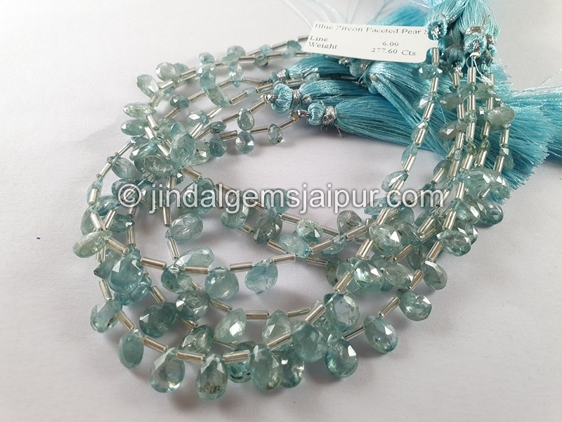 Blue Zircon Faceted Pear Shape Beads