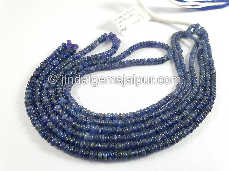 Blue Sapphire Burma Smooth Roundelle Shape Beads