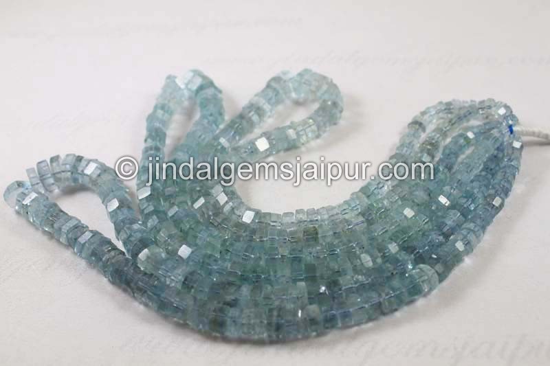 Moss Aquamarine Step Cut Roundelle Beads