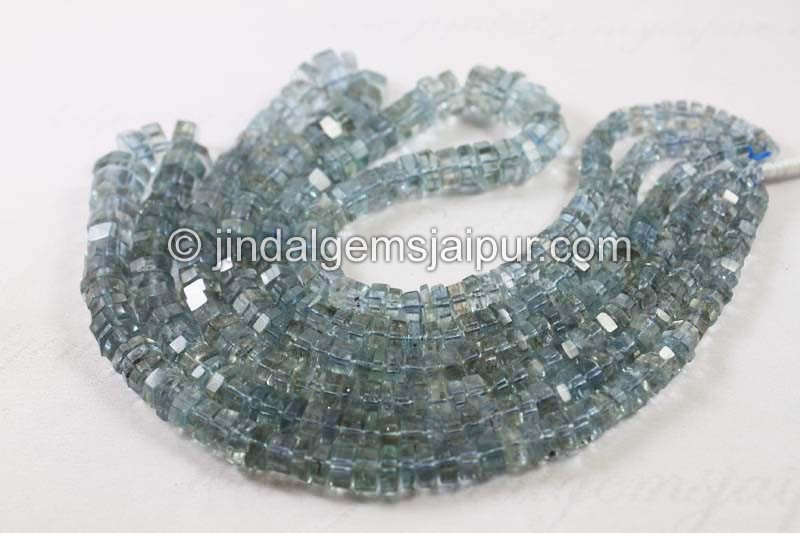 Moss Aquamarine Step Cut Roundelle Beads