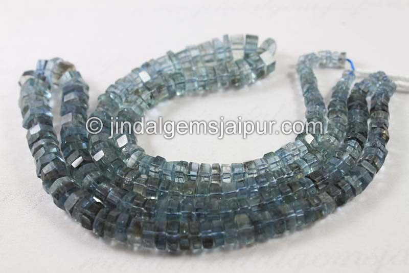 Moss Aquamarine Step Cut Roundelle Beads