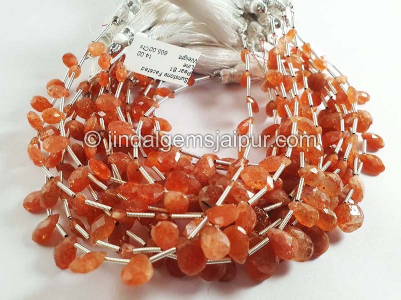 Sunstone Faceted Pear Shape Beads