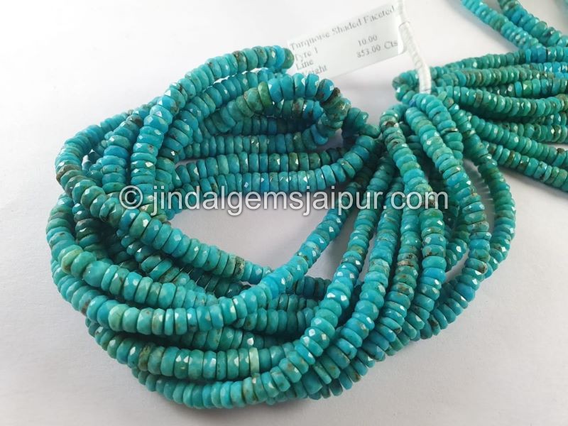Turquoise Shaded Faceted Tyre Shape Beads