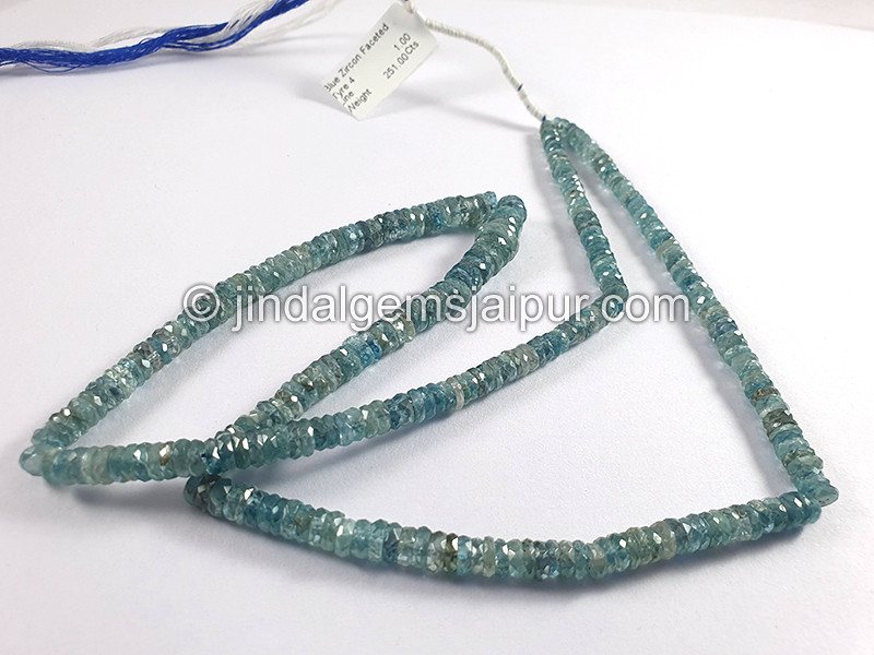 Blue Zircon Faceted Tyre Shape Beads