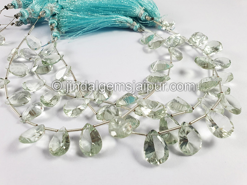 Green Amethyst Concave Cut Pear Shape Beads