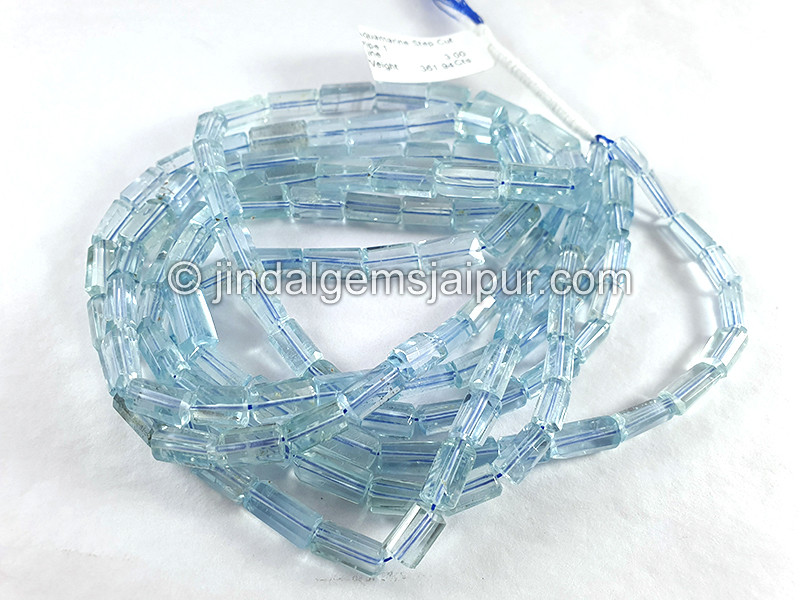 Aquamarine Step Cut Pipe Shape Beads