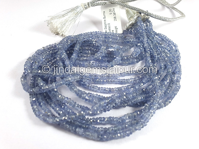 Blue Sapphire Burma Faceted Roundelle Shape Beads