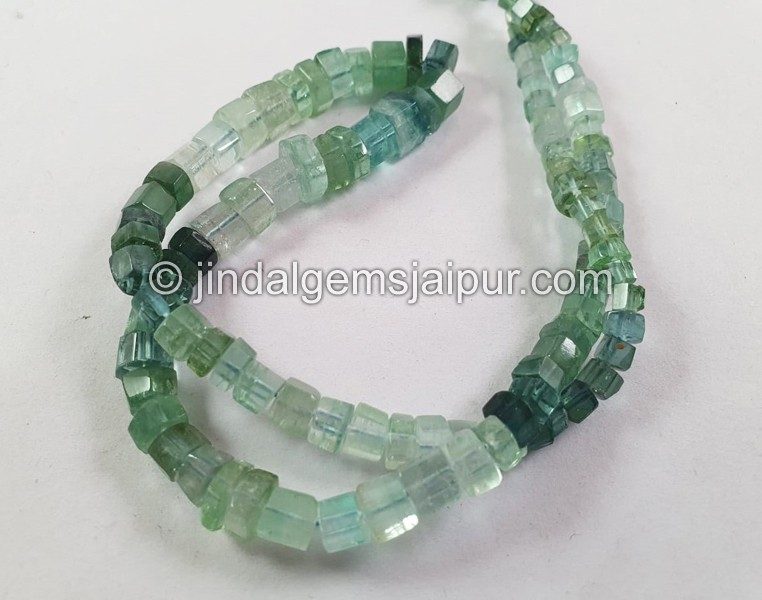 Bluish Green Tourmaline Shaded Step Cut Roundelle Beads