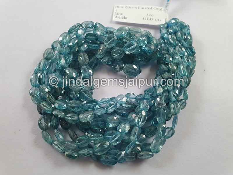 Natural Blue Zircon Faceted Oval Shape Beads