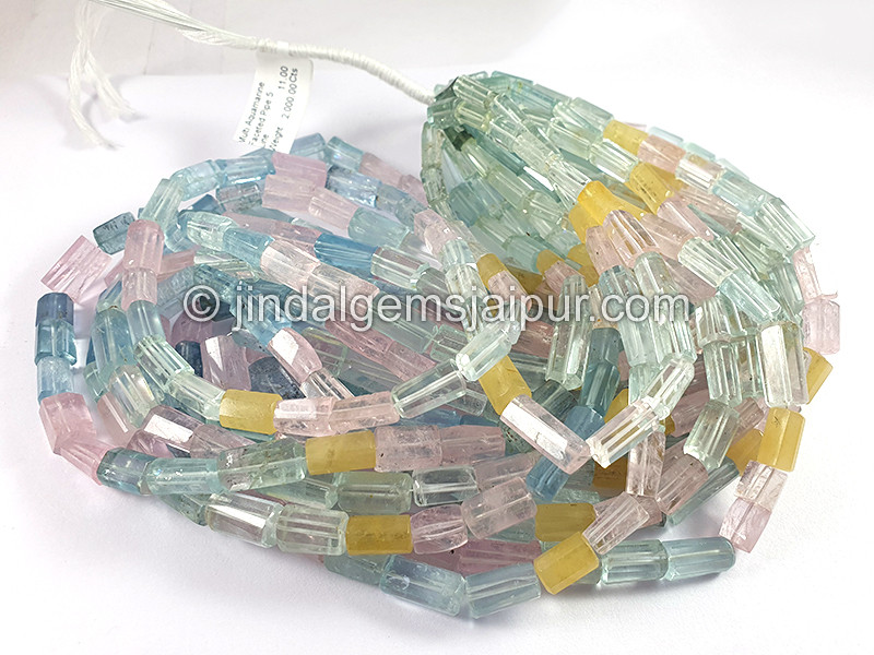 Multi Aquamarine Faceted Pipe Shape Beads