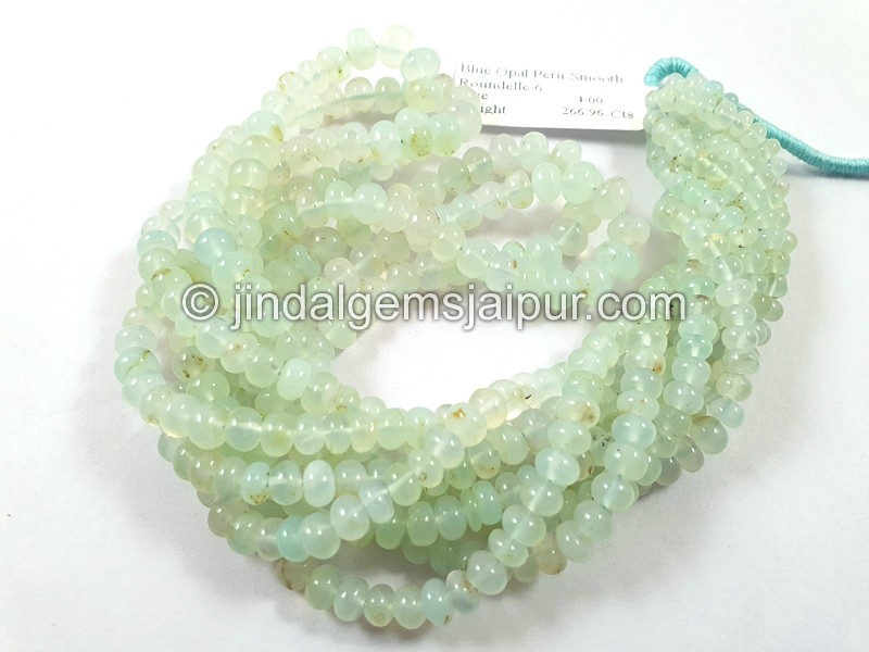 Natural Peruvian Blue Opal Smooth Roundelle Beads