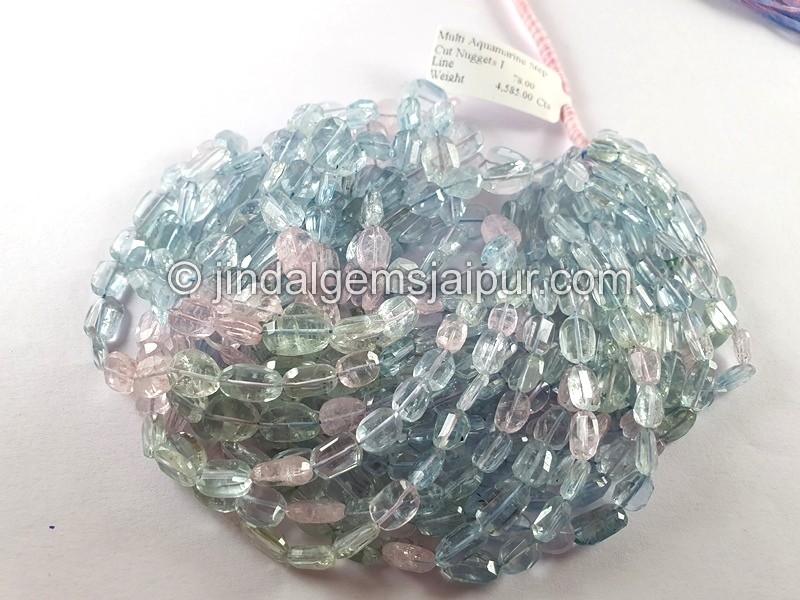 Multi Aquamarine Faceted Nuggets Beads