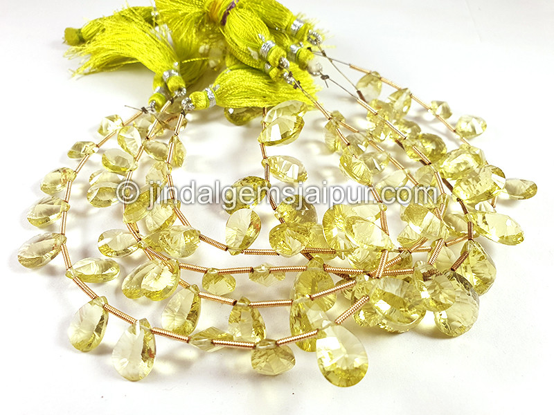 Lemon Quartz Double Concave Cut Pear Shape Beads