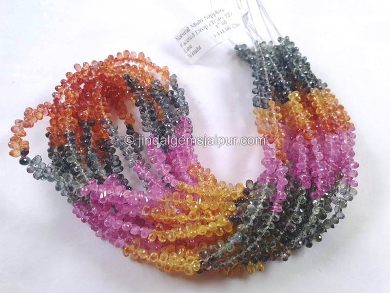 Natural Multi Sapphire Faceted Drop Beads