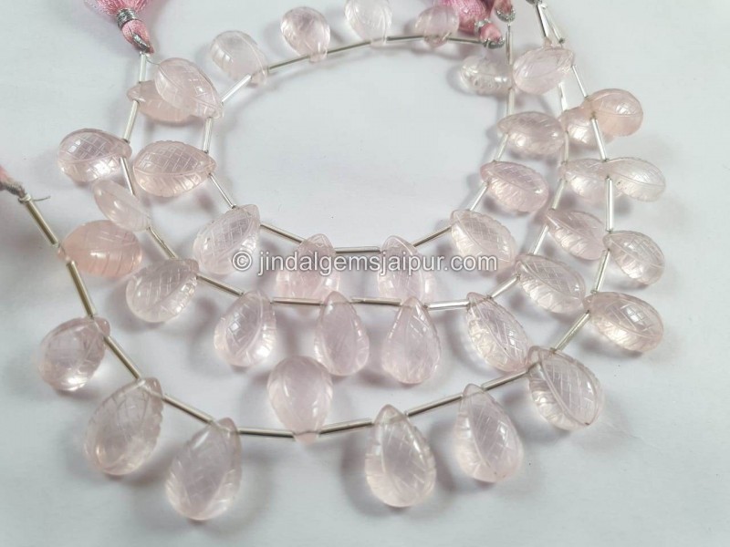 Rose Quartz Carved Crown Pear Beads