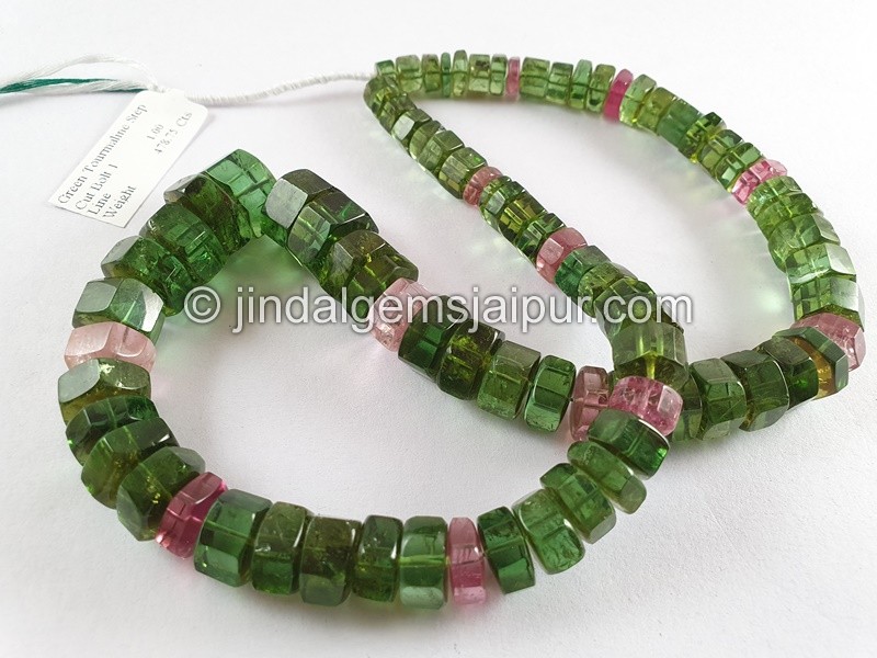 Emerald Green Tourmaline Step Cut Bolt Beads