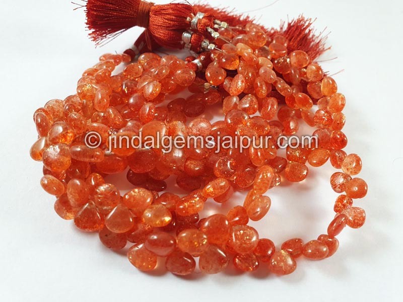 Sunstone Smooth Heart Beads