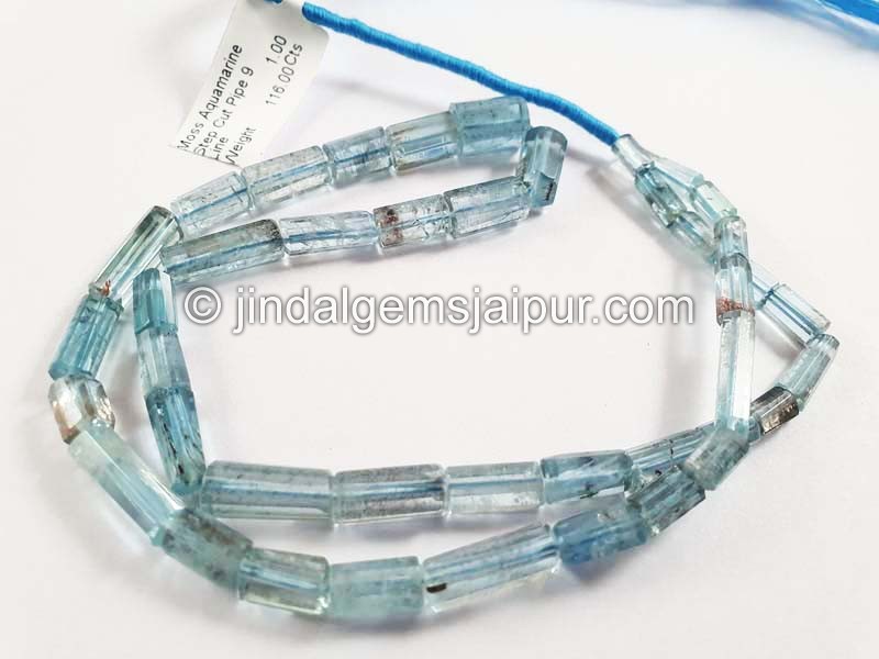 Moss Aquamarine Step Cut Pipe Shape Beads