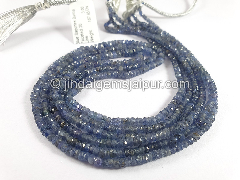 Blue Sapphire Burma Faceted Roundelle Shape Beads