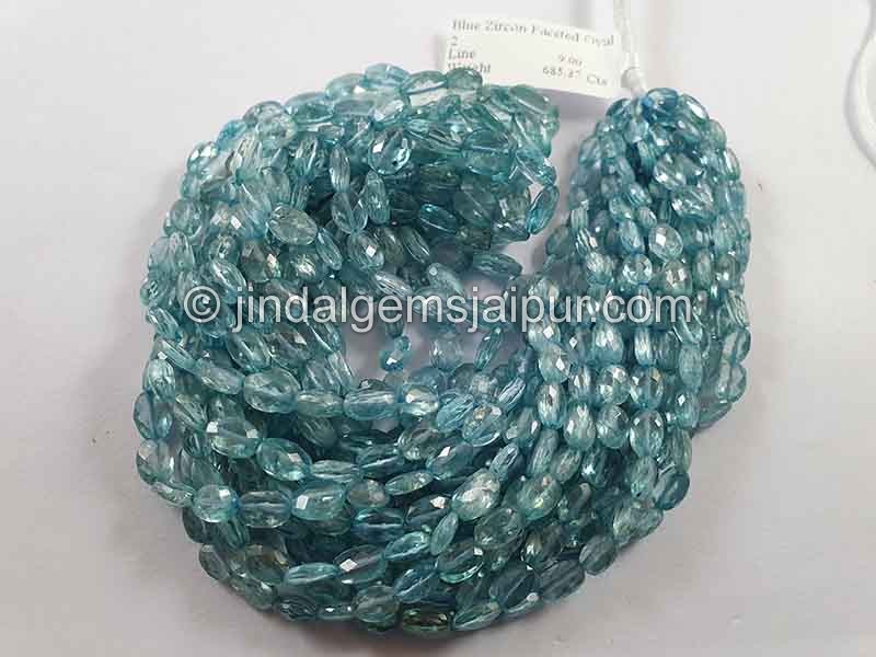 Natural Blue Zircon Faceted Oval Shape Beads