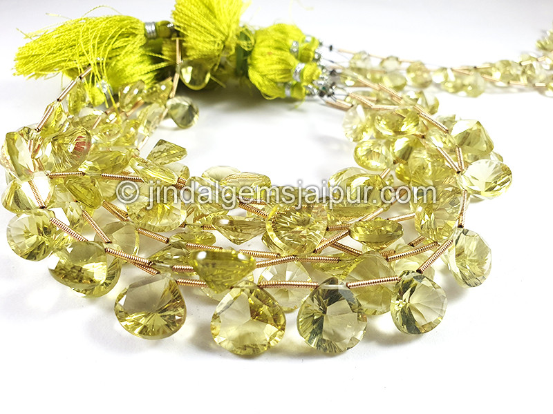 Lemon Quartz Concave Cut Heart Shape Beads