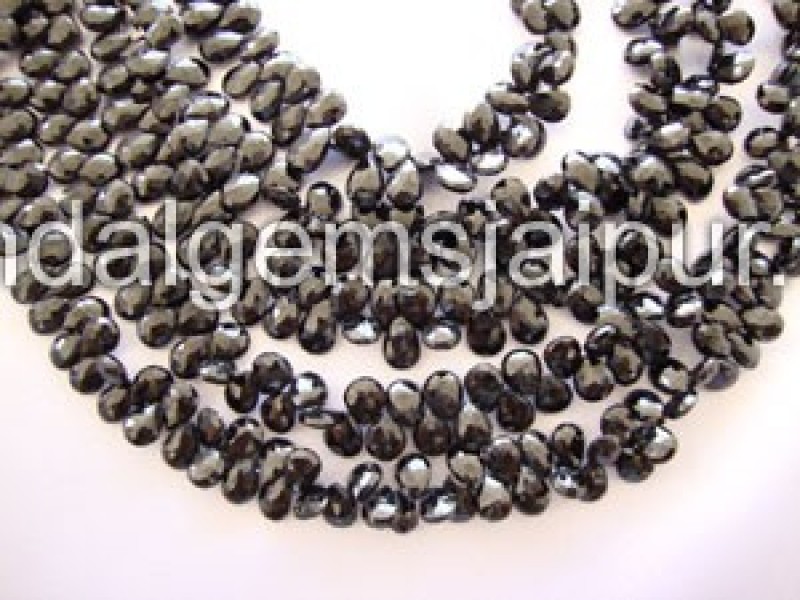 Black Spinel Briollete Pear Shape Beads