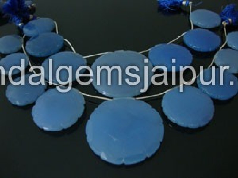 Blue Chalsydony Faceted Coin Shape Beads