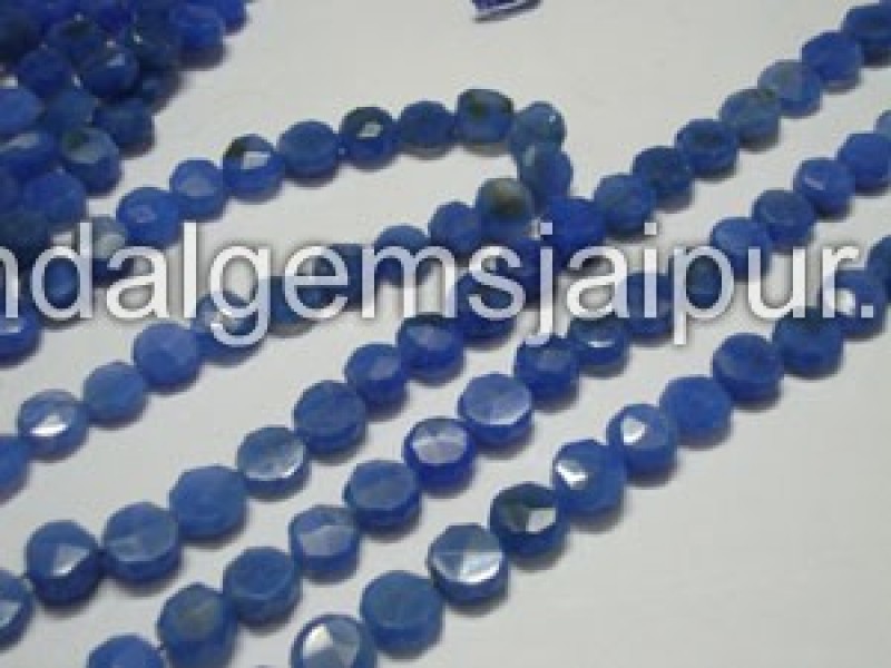 Blue Chalsydony Faceted Coin Shape Beads