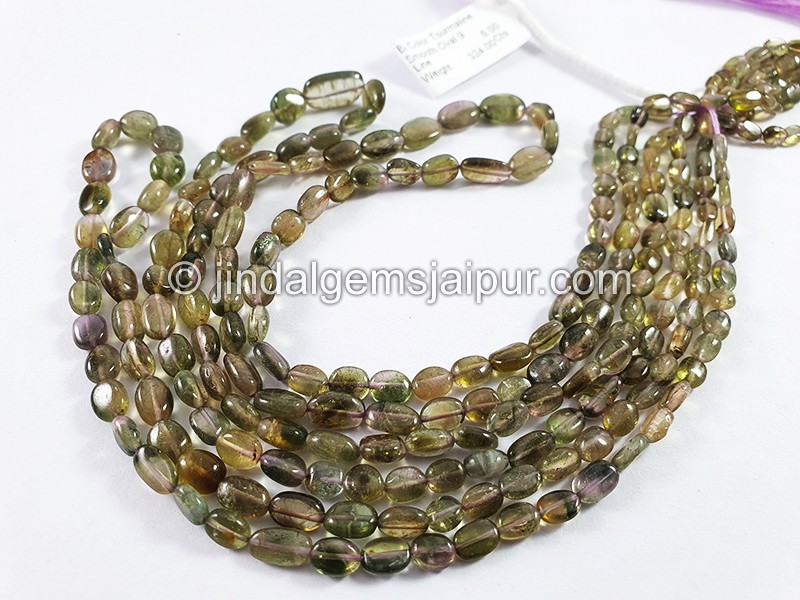 Bi Color Tourmaline Smooth Oval Shape Beads