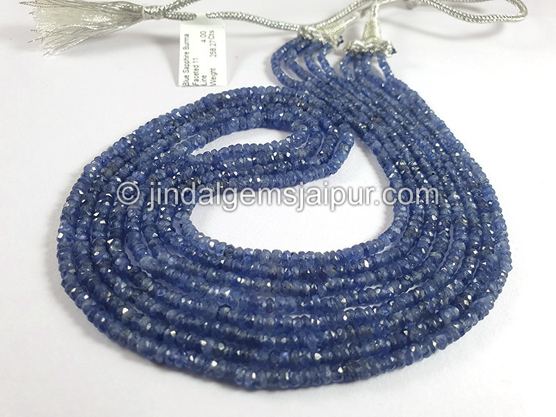 Blue Sapphire Burma Faceted Roundelle Shape Beads