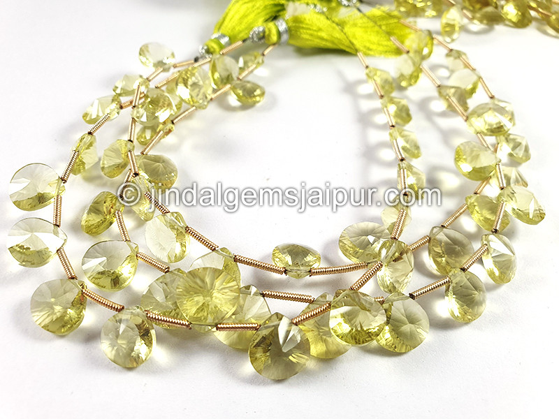 Lemon Quartz Double Concave Cut Heart Shape Beads