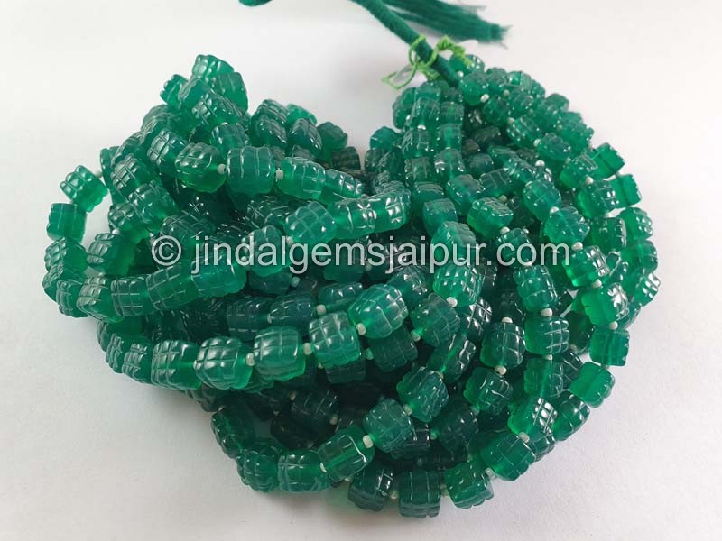 Green Onyx Carved Cube Beads