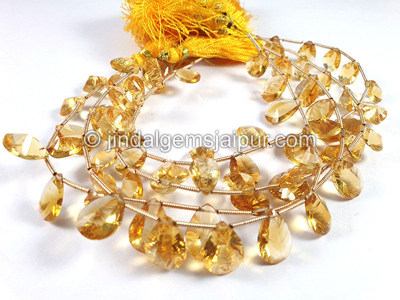 Citrine Quartz Double Concave Cut Pear Shape Beads