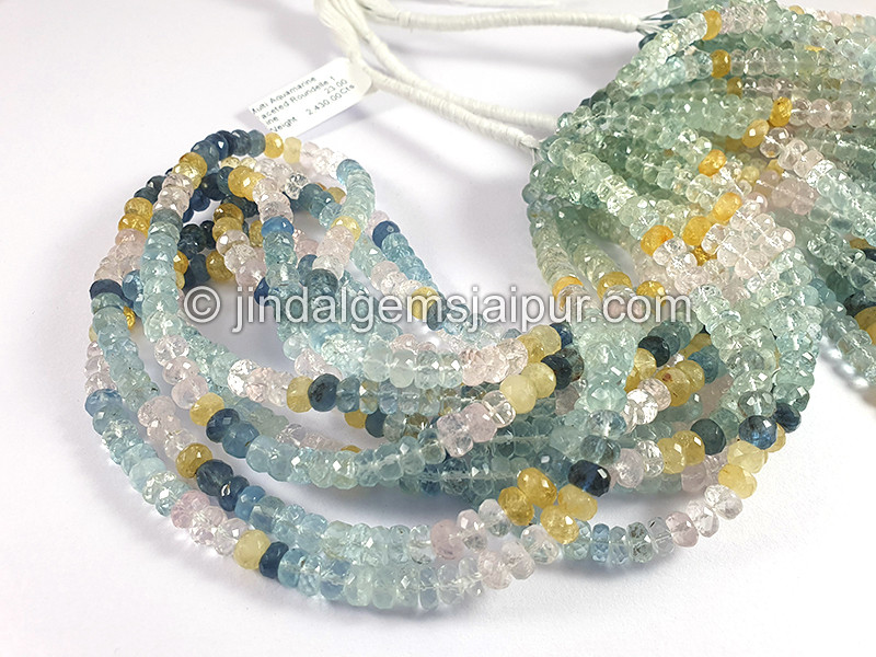 Multi Aquamarine Faceted Roundelle Shape Beads