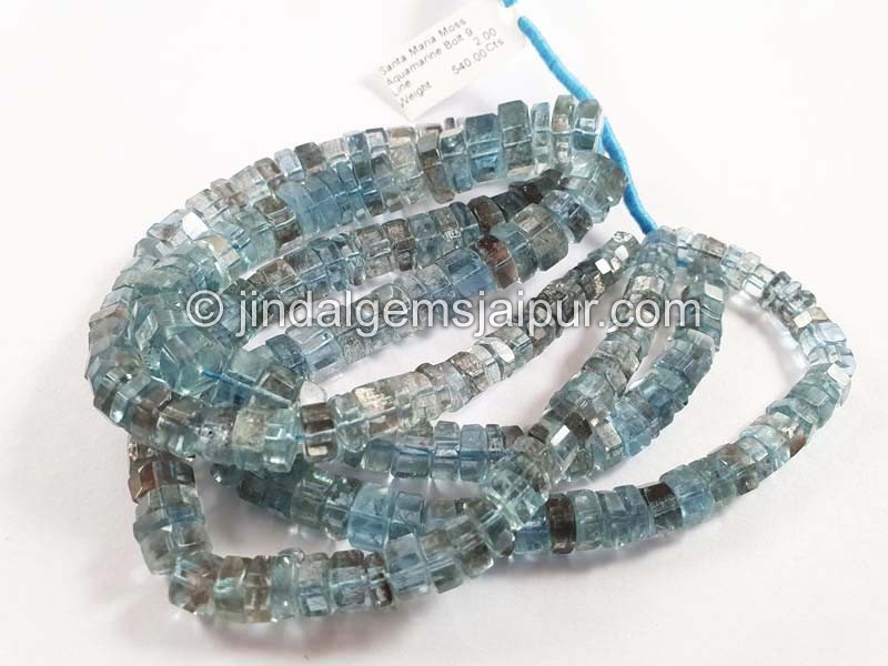 Moss Aquamarine Step Cut Bolt Shape Beads