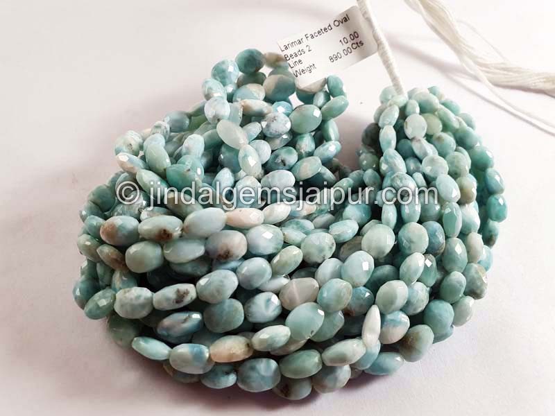 Larimar Faceted Oval Shape Beads