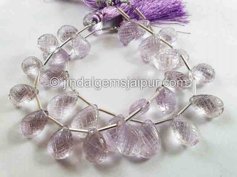 Pink Amethyst Carved Pumpkin Pear Beads