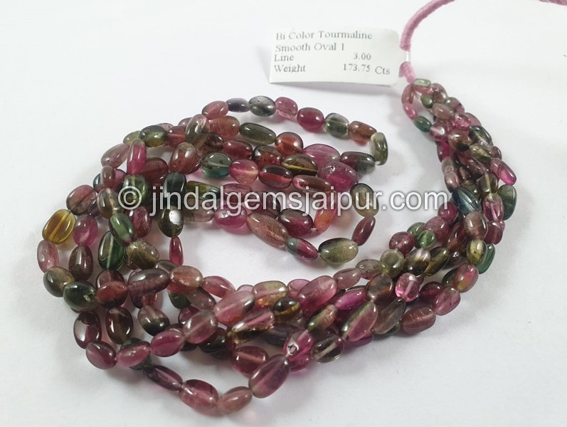 Bi Color Tourmaline Smooth Oval Beads