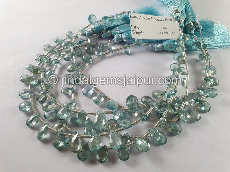 Blue Zircon Faceted Pear Shape Beads