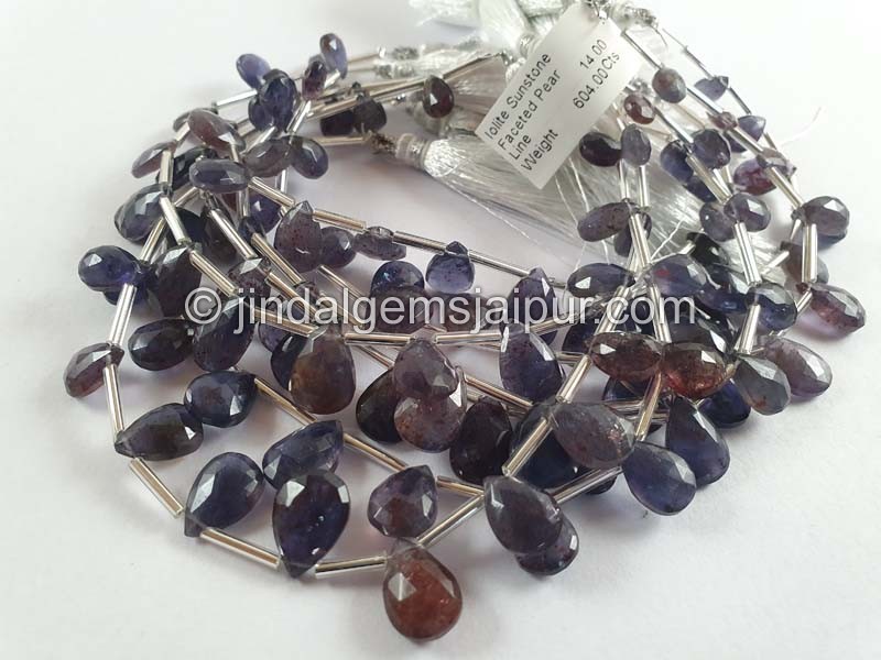 Iolite Sunstone Faceted Pear Beads