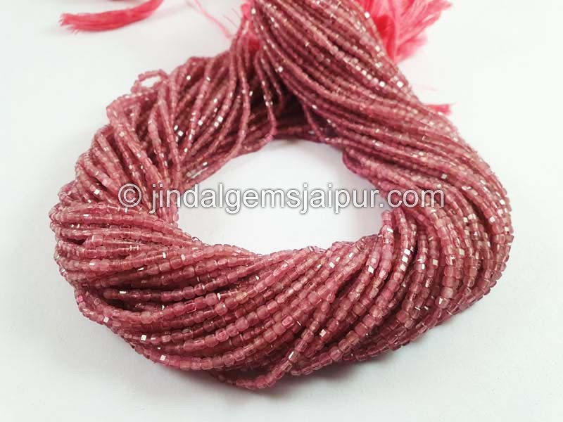 Pink Tourmaline Micro Cut Faceted Cube Beads