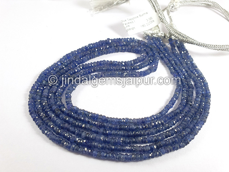 Blue Sapphire Burma Faceted Roundelle Shape Beads