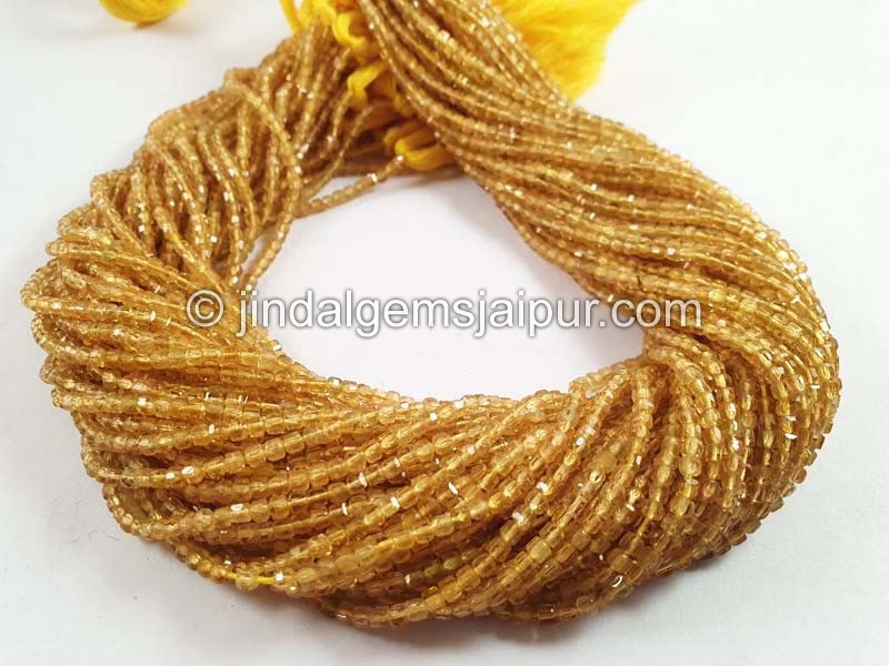 Yellow Tourmaline Micro Cut Faceted Cube Beads