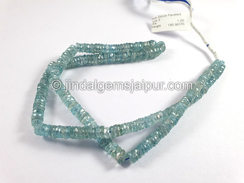 Blue Zircon Faceted Tyre Shape Beads