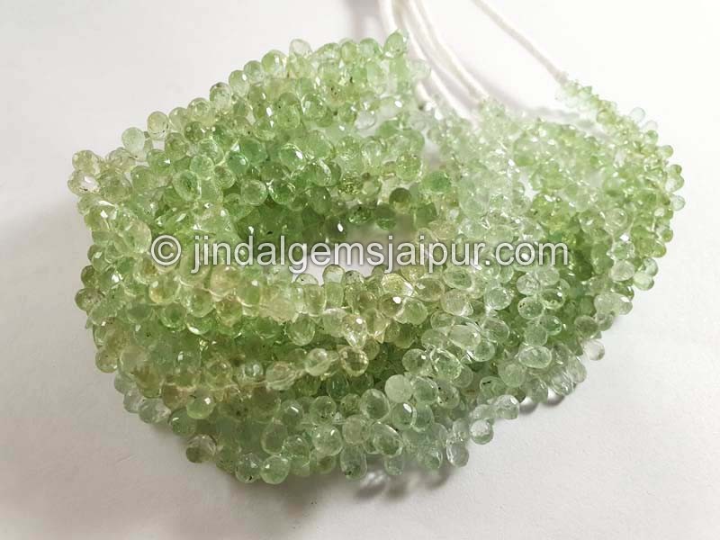 Light Basil Green Tourmaline Faceted Drops Shape Beads