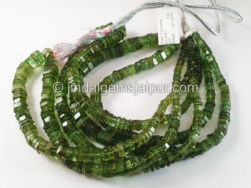 Green Tourmaline Cut Bolt Shape Beads