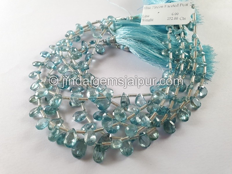 Blue Zircon Faceted Pear Shape Beads